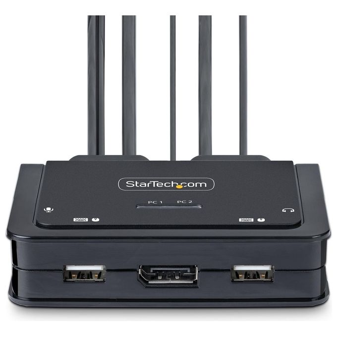 StarTech.com C2-D46-UAC-CBL-KVM Switch KVM ibrido a 2 porte con cavi integrati USB-A DisplayPort Audio 1.8 m e USB-C 1.2 m Risoluzione 5120 x 1440 Pixel 60 Hz Alimentazione USB colore Nero