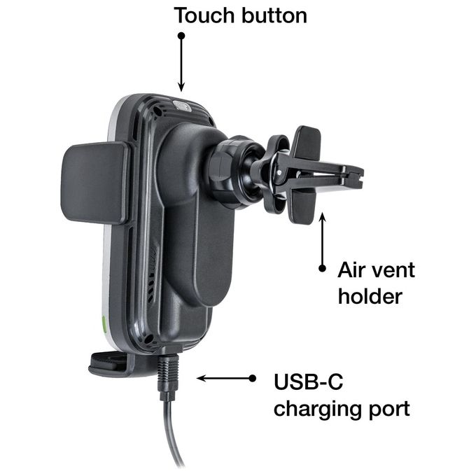 Verbatim 49554 Qi Fast Wireless Car Charger FWC-03 Pro Supporto per Telefono con Ricarica Induttiva 15 W Montaggio Ventola o Ventosa Rotazione 360° colore Nero
