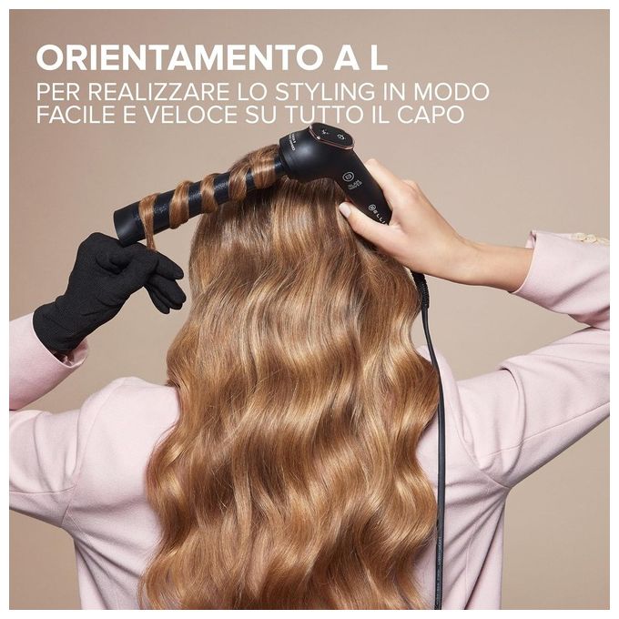 BELLISSIMA 11856 Glam Waves Ferro Arricciacapelli 5 Temperature Regolabili Display Ceramica Diamond and Cheratina Riscaldamento Rapido Puntale Antiscottatura colore Nero e Rose Gold