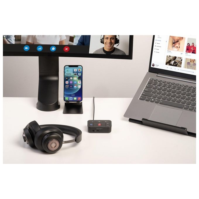 Kensington K83452WW Cuffie over-ear Bluetooth H3000 Cancellazione Rumore Attiva con AI Durata Batteria 60 h Connessione Bluetooth 5.2 colore Nero