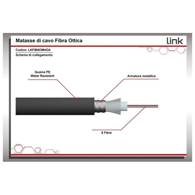 LINK cavo fibra ottica 8 fibre armato da esterno-interno antiroditore om4