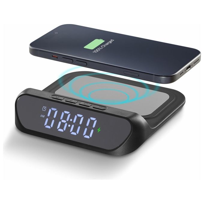 Cellularline WIRELESSCLOCK2K Sveglia Digitale con Caricatore Wireless 15W display LCD USB colore Nero
