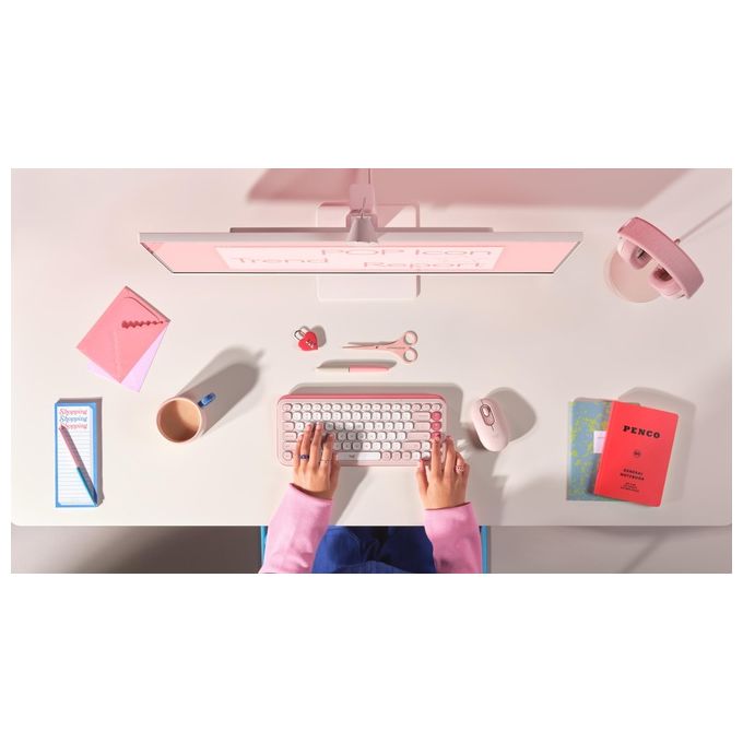 Logitech 920-013117 POP Icon Combo Tastiera e Mouse Wireless Bluetooth QWERTY Italiano Silenzioso con Tasti Programmabili e Tecnologia SilentTouch colore Rosa e Bianco