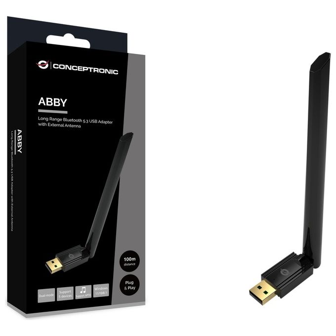 Conceptronic Long Range Adattatore USB Bluetooth 5.3 Antenna Esterna