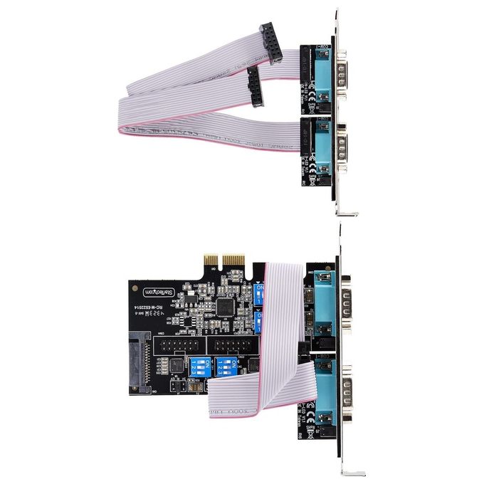 StarTech PS74ADF-SERIAL-CARD Scheda Seriale PCIe a 4 Porte RS232 RS422 RS485 DB9 con Chipset Asix AX99100 UART 16C1050 Alimentazione Configurabile SATA Staffa Standard e a Basso Profilo Compatibile Windows Linux Protezione ESD colore Nero