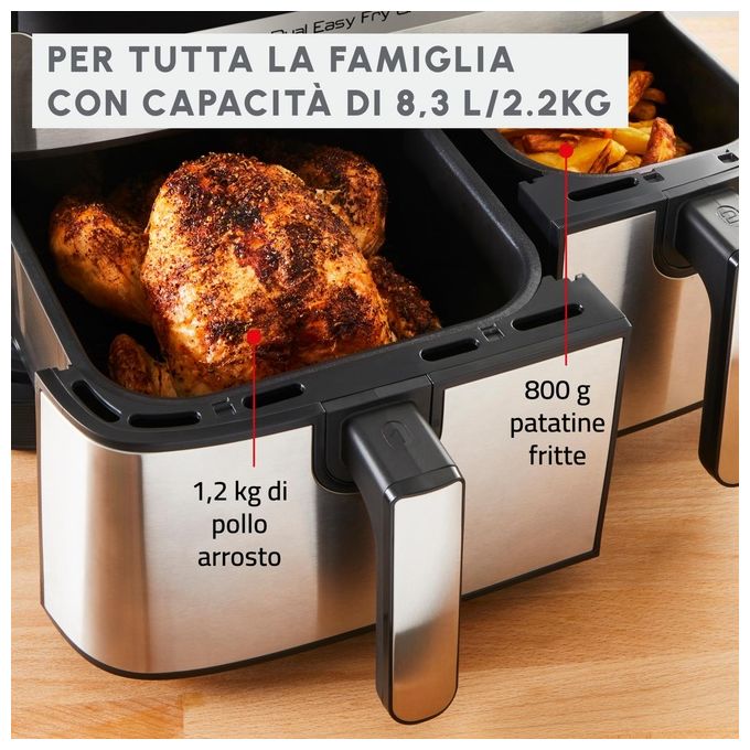 Moulinex EZ905D20 Friggitrice ad aria Doppio Cestello 8.3 L 2450 W 8 Programmi Display LCD colore Nero Inox