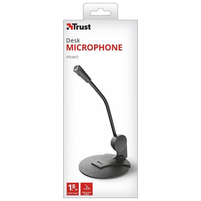 Trust 21674 Primo Microfono da Tavolo ad Alta Sensibilita' su Supporto con Spina da 3,5 mm Nero