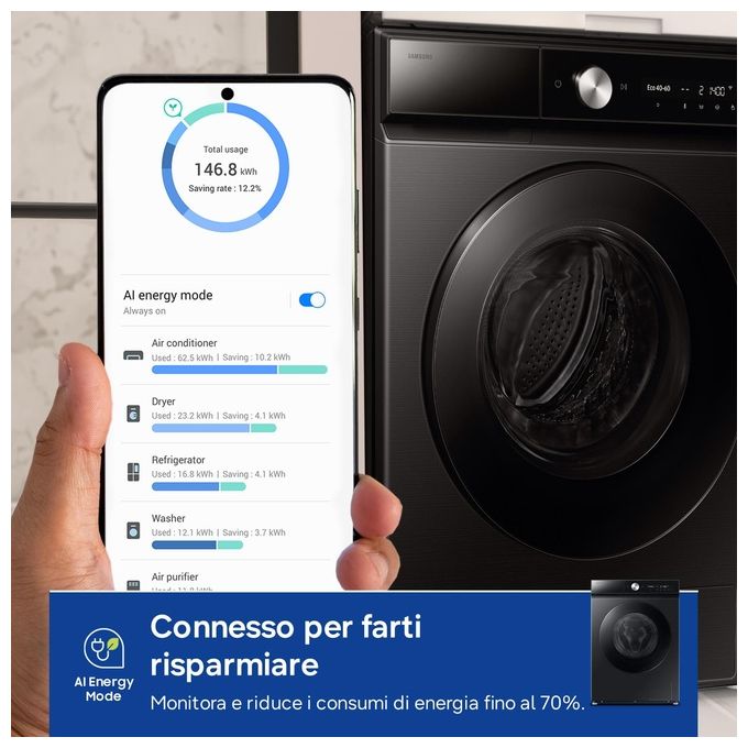 Samsung BESPOKE AI WW11DB8B95GBU3 Lavatrice carica frontale Quickdrive 11Kg 1400 giri Classe A nera