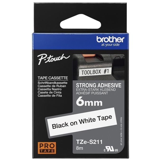 Brother Nastro 6mm Nera Bianco Ades Resis