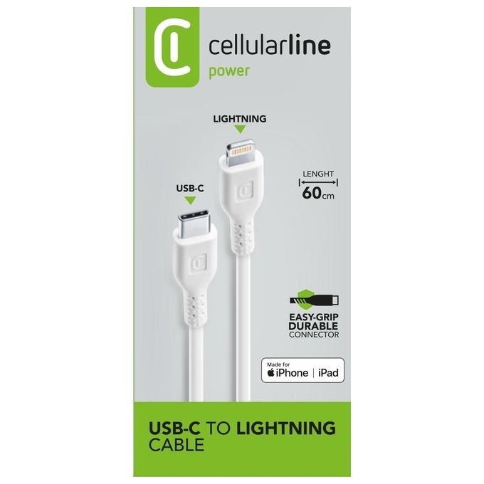 Cellular Line Power Cable Cavo USB-C to Lightning per ricarica e trasferimento dati 0,6mt