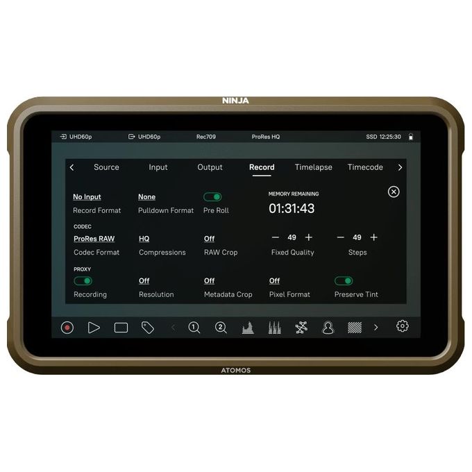 Atomos ATOMNJAU01 Ninja Ultra Monitor Registrator HDMI 5,2'' 1000 nit 10 bit ProRes RAW fino a 8K colore Nero