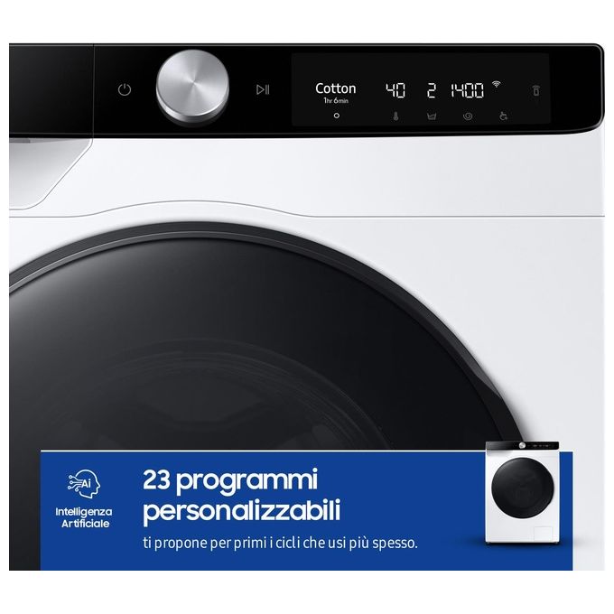 Samsung WD90DG6B85BKU3 AI Control Lavasciuga Frontale 9-6 Kg 1400 rpm Classe A EcoDosatore AI Wash Wi-Fi (85x60x60 cm) colore Nero Bianco