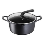 Lagostina 2100124078 Aroma Casseruola Fonda con Coperchio in Vetro Alluminio Pressofuso 24 cm Adatta a Induzione Forno e Gas Rivestimento Titanium Antiaderente con Indicatore Thermo-Signal colore Nero