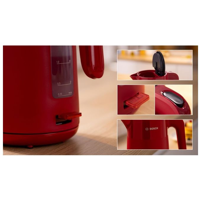 Bosch TWK2M164 MyMoment Bollitore Elettrico 1 7 L 2400 W Filtro Anticalcare Rimovibile Spegnimento Automatico Protezione Surriscaldamento colore Nero Grigio Rosso
