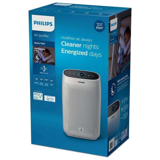 Philips AC1215-10 Serie 1000 Purificatore d'aria per ambienti fino a 63 m² Filtro HEPA NanoProtect CADR 270 m³-h 33 dB colore Bianco