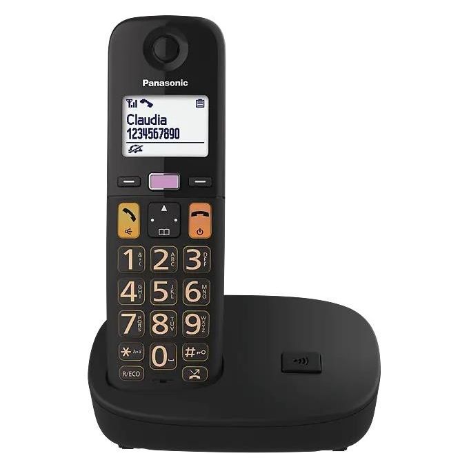 Panasonic KX-TGU112EXB Telefono Cordless DECT Duo 2 Cornette Tasti Grandi Schermo LCD 1.8'' Blocco Chiamate Compatibile Apparecchi Acustici colore Nero