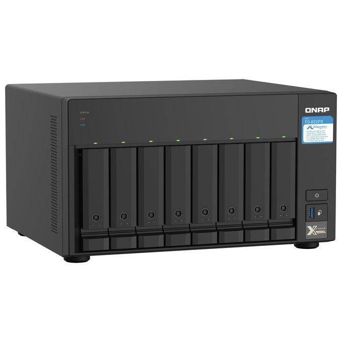 Qnap TS-832PX-4G NAS Tower 8 Bay AL324 Quad Core 1.7 GHz 4 GB DDR4 2x 10GbE SFP+ 2x 2.5GbE colore Nero
