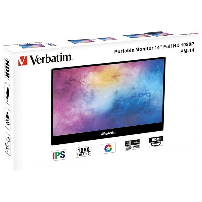 Verbatim 49590 Monitor PC 35,6 cm (14'') Full HD 1920 x 1080 Pixel IPS HDMI 1.4 AMD FreeSync Altoparlanti Incorporati colore Nero
