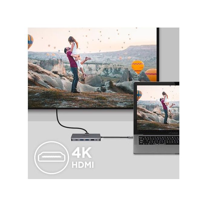 Acer HP.DSCAB.009 12-in-1 Type-C Dongle Multiporta con 2 HDMI 2 USB 3.2 Gen 1 2 USB 2.0 DisplayPort Ethernet Gigabit Lettore SD-MicroSD Uscita Audio 3.5 mm Power Delivery 100 W colore Argento