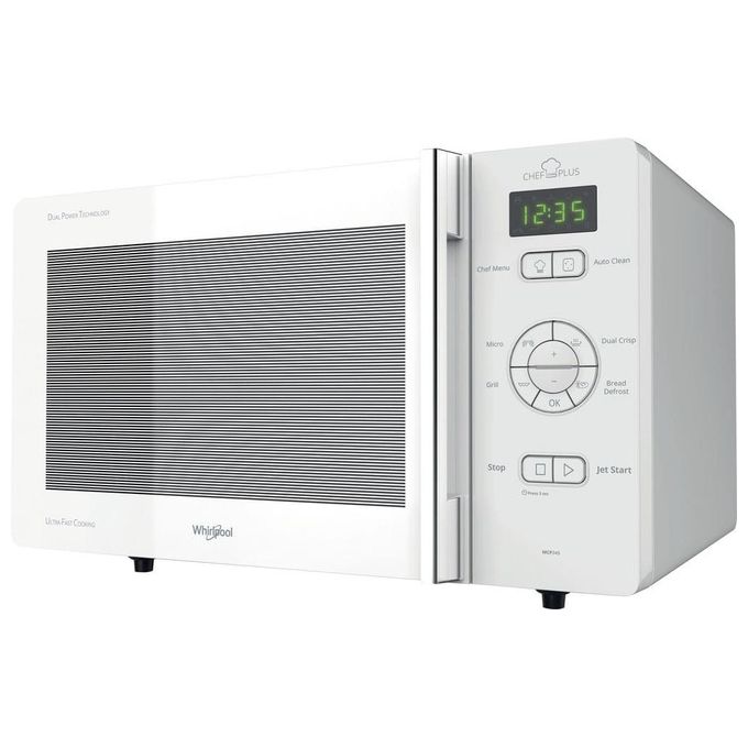Whirlpool MCP 345 WH Forno a Microonde Combinato con Grill Capacita' 25 Litri Potenza 800 W Funzione DualCrisp Jet DeFrost Display Digitale Bianco