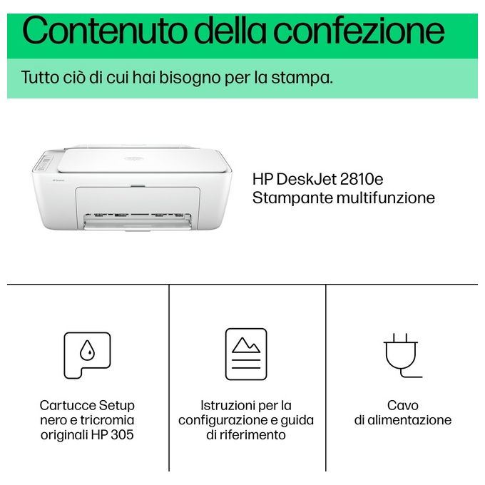 HP 588Q0B DeskJet 2810e Stampante Multifunzione Inkjet Colore Stampa Copia Scansione Wi-Fi A4 colore Bianco