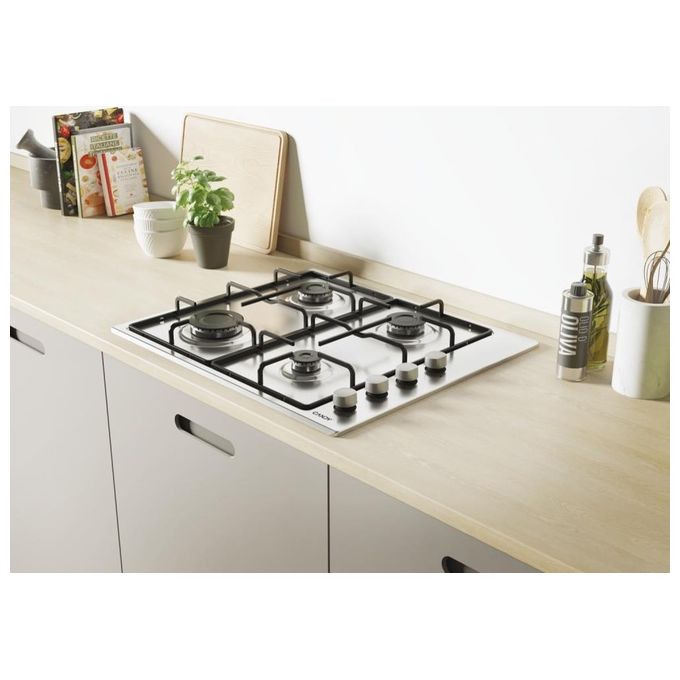 Candy CHW6LX Idea Piano cottura gas 60 cm 4 fuochi accensione automatica griglie smaltate colore Inox
