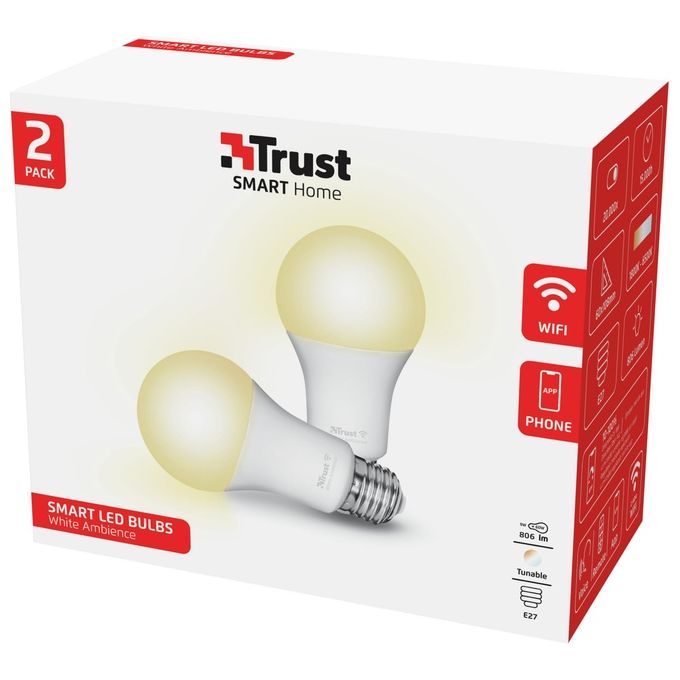 TRUST 71298 Soluzione di Illuminazione Intelligente Lampadina Intelligente Wi-fi Bianco per Casa e Arredamento Smart