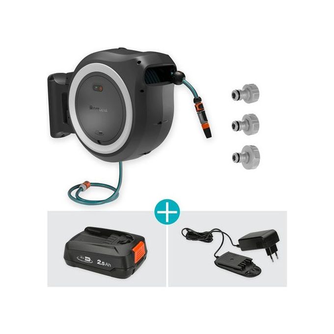 Gardena Set Avvolgitubo a Parete PowerRoll XXL Ricaricabile 18V Set 40mt