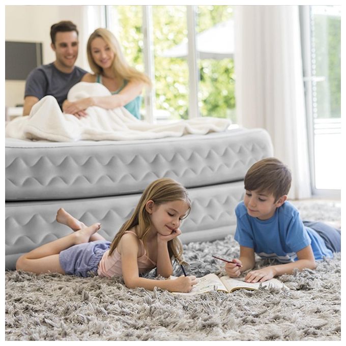 Intex 64490ND Dura-Beam Supreme Air-Flow Materasso Gonfiabile Matrimoniale Fiber-Tech Pompa Elettrica Integrata 152x203x51 cm 272 Kg colore Bianco
