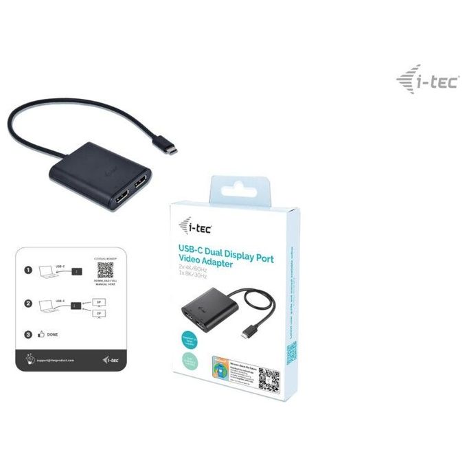 I-tec C31DUAL4K60DP Adattatore Video USB-C Doppio 4K 60Hz Singolo 8K 30Hz 2x DisplayPort colore Nero