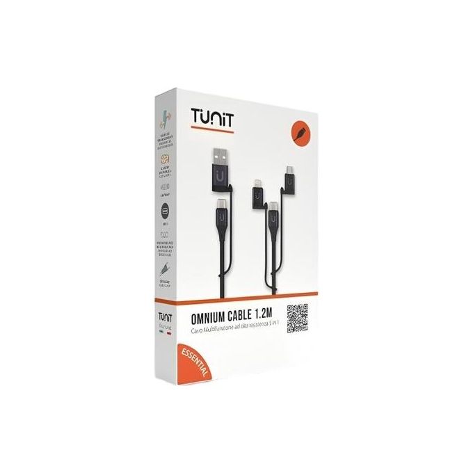 TUNIT TTCOM00 Cavo di ricarica in tessuto con connettori intercambiabili 1 m USB 3.2 Gen 1 Nero