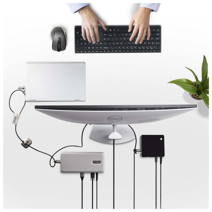 StarTech.com 3M4-DESK-LOCKING-KIT Kit di Sicurezza per Laptop e Periferiche Cavo in Acciaio 3m Serratura a Combinazione 4 Cifre Testine Semipermanenti e Rimovibili colore Nero Argento