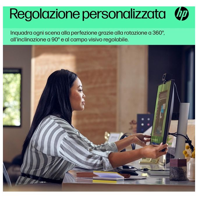 HP 6Y7L1AA#ABB Webcam HP 625 FHD Full HD 1920x1080 4 MP con Windows Hello Microfono Doppio Cancellazione Rumore Autofocus Coperchio Privacy Rotazione 360° colore Nero