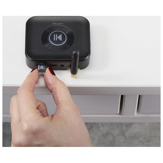 Hama 00205321 Link.it Solo RX Ricevitore Audio Bluetooth 5.3 Jack 3.5 mm Slot MicroSD 64 GB 2 Dispositivi Portata 50 m colore Nero