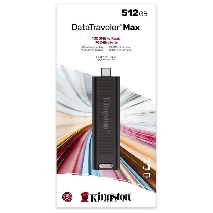 Kingston Technology DTMAX-512GB DataTraveler Max Unita' Flash USB 3.2 Gen 2 512 GB 1000 MB-s 900 MB-s USB Tipo-C colore Nero