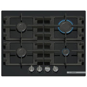 Bosch PNP6B6K40 Serie 4 Piano cottura a gas 60 cm 4 fuochi vetro temperato griglie ghisa accensione elettronica colore Nero