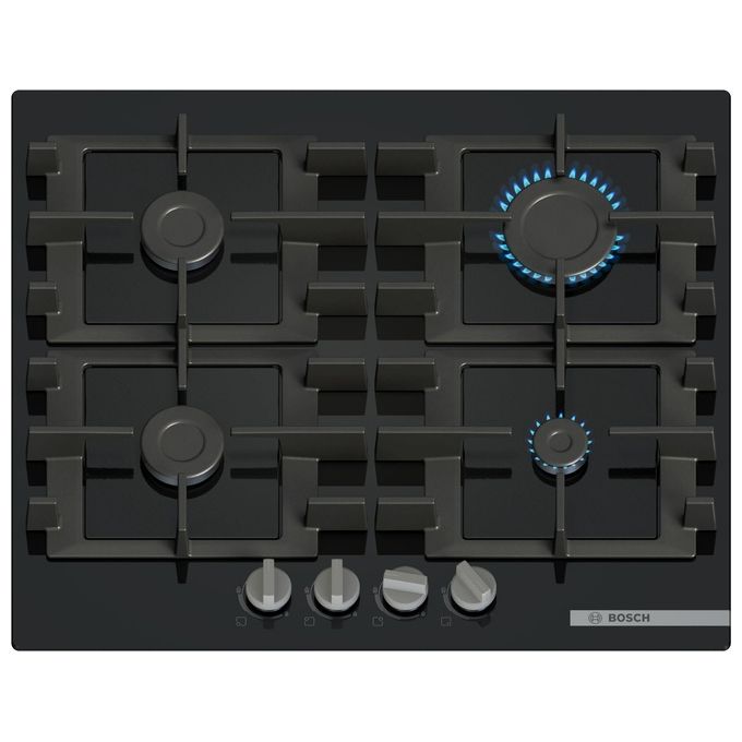 Bosch PNP6B6K40 Serie 4 Piano cottura a gas 60 cm 4 fuochi vetro temperato griglie ghisa accensione elettronica colore Nero
