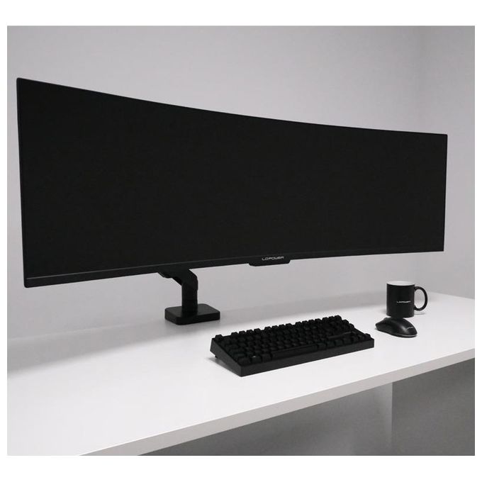 LC-Power LC-EQ-A49B Supporto da Tavolo per TV e Monitor Fino a 49 Pollici Regolabile in Altezza Inclinazione Rotazione 360° VESA 75x75 100x100 mm colore Nero