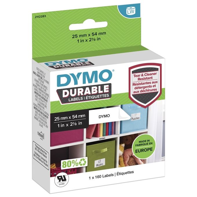 Dymo 2112283 Etichette Durable in Plastica Polipropilene 25x54 mm Rotolo da 160 pezzi colore Bianco