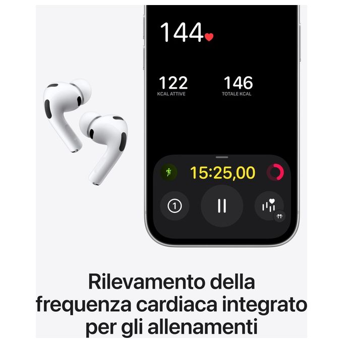 Apple MFHP4ZM-A AirPods Pro 3a Generazione Auricolari True Wireless Bluetooth 5.3 ANC Audio Spaziale IP57 autonomia 8h colore Bianco