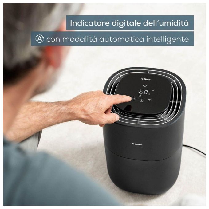 Beurer 10069 LB 200 Umidificatore per ambienti fino a 30 m² Tecnologia di evaporazione a freddo 3 livelli di velocita' Funzione di asciugatura del filtro Display digitale colore Nero