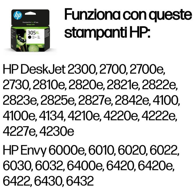 HP 3YM62AE 305XL Cartuccia di inchiostro originale Alta Capacita' 240 pagine 4 ml colore Nero