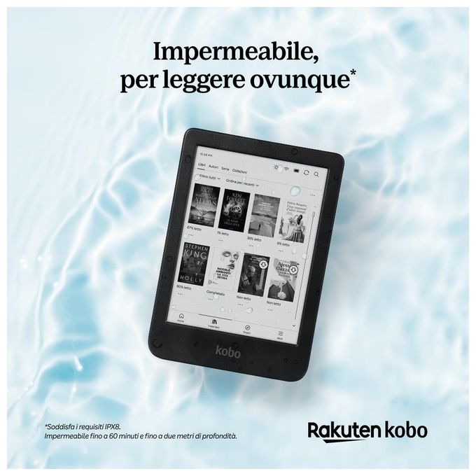 Kobo KOBO CLARA BW eReader Display E Ink Carta 1300 HD 6'' antiriflesso 16 GB Bluetooth IPX8 Modalita' Scura colore Nero