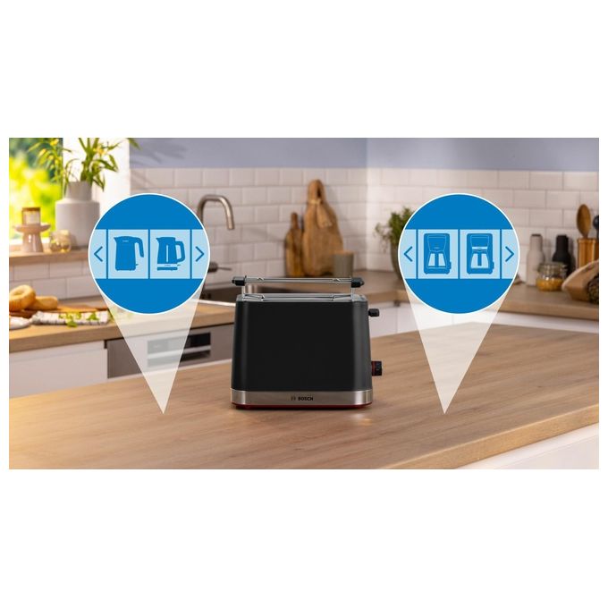 Bosch TAT4M223 MyMoment Tostapane 2 Fette 950W Griglia Scalda Panini 4 Livelli Doratura colore Nero Acciaio Inox