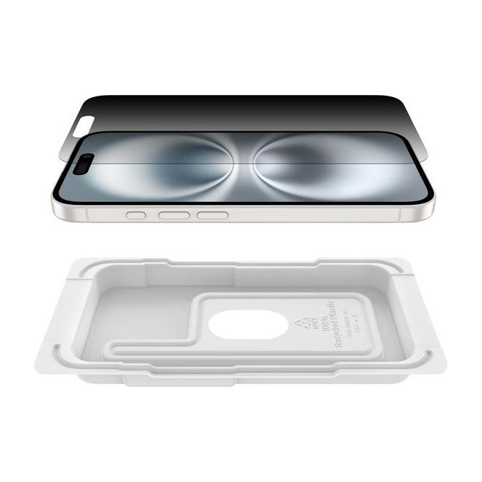 Belkin OVA167HQ ScreenForce InvisiGlass Privacy Pellicola Protettiva per iPhone 16 15 14 Pro Vetro Temprato 0,29 mm 9H con 60% Vetro Riciclato colore Nero