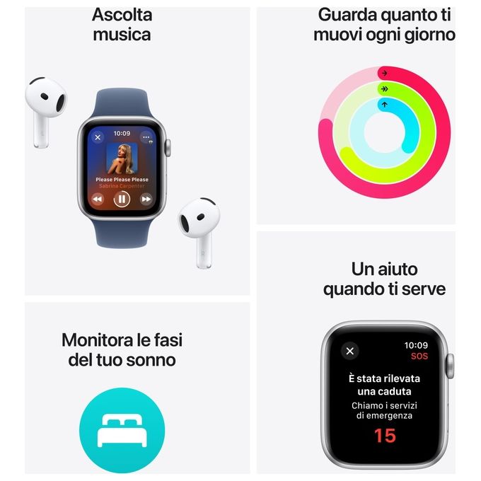 Apple MXEQ3QL-A Watch SE Smartwatch GPS 44mm Cassa in Alluminio con Cinturino Denim Sport Band colore Blu