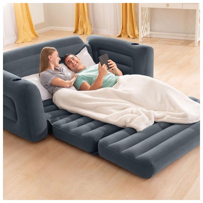 Intex 66552NP Pull-Out Sofa Divano Letto Gonfiabile 2 Posti 231x203x66 cm Valvola 2-in-1 200 Kg colore Grigio