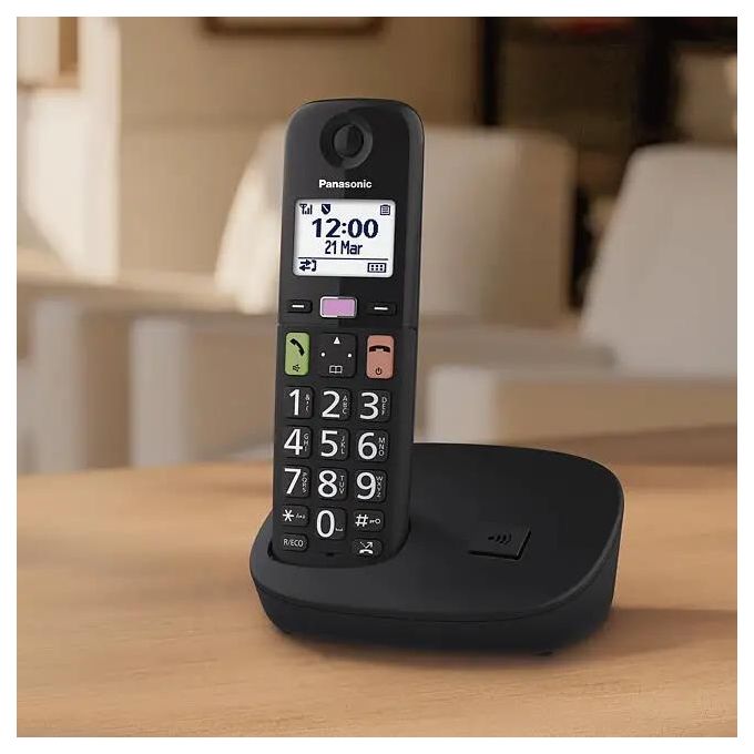 Panasonic KX-TGU112EXB Telefono Cordless DECT Duo 2 Cornette Tasti Grandi Schermo LCD 1.8'' Blocco Chiamate Compatibile Apparecchi Acustici colore Nero