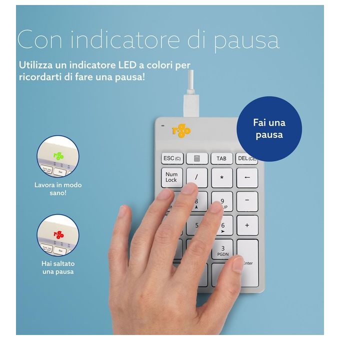 R-Go Tools RGOCONMWDWH Tastierino Numerico Numpad Break con Indicatore di Pausa USB Filaire colore Bianco