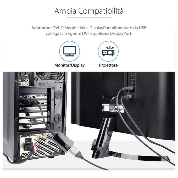 StarTech.com DVI2DP2 Adattatore DVI a DisplayPort Risoluzione 1920x1200 Alimentato USB colore Nero